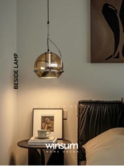 Đèn thả thủy tinh màu trà trang trí nhà hàng, đèn cạnh giường ngủ điều chỉnh được vị trí - DPB06