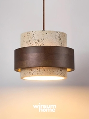 Đèn thả Cole chất liệu đá travertine kết hợp vòng gỗ