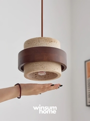 Đèn thả Cole chất liệu đá travertine kết hợp vòng gỗ