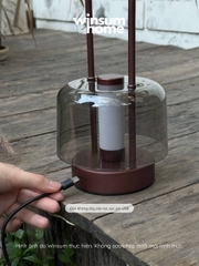 Đèn bàn thủy tinh không dây, đèn ngoài trời trang trí bàn ăn có tay xách, sạc điện USB - DBA02