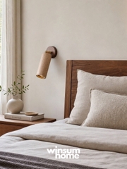 Đèn tường đá travertine thân trụ, đế gỗ