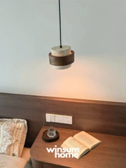 Đèn thả Cole chất liệu đá travertine kết hợp vòng gỗ