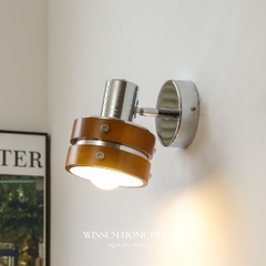 Đèn tường, đèn spot light viền gỗ óc chó có thể xoay 2 bên, đèn gắn đầu giường, lối ra vào - DTB03