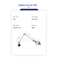 Đèn gắn tường đọc sách Tolomeo điều chỉnh xoay các hướng, phong cách Industrial - DTB02