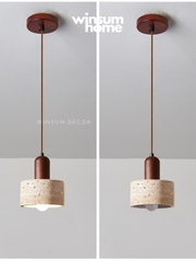 Đèn thả đá travertine hình trụ, đèn thả đầu giường