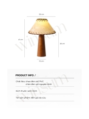 Đèn để bàn thân gỗ nguyên khối, chao vải da phong cách vintage, đèn hình nấm - DBB08