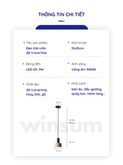 Đèn thả đá travertine hình trụ, đèn thả đầu giường