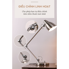 Đèn nordic để bàn làm việc, khung hợp kim điều chỉnh, bóng đèn 3 chế độ sáng bảo vệ mắt - DBB