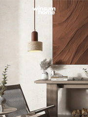 Đèn thả đá travertine hình trụ, đèn thả đầu giường