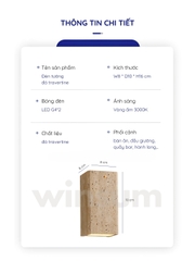 Đèn ốp tường đá travertine 2 đầu hình hộp