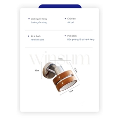 Đèn tường, đèn spot light viền gỗ óc chó có thể xoay 2 bên, đèn gắn đầu giường, lối ra vào - DTB03