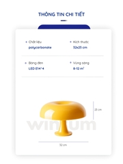 Đèn bàn Nesso màu vàng dáng nấm, đèn bàn trang trí ánh sáng ấm - winsum home