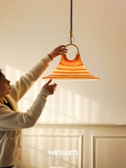 Đèn thả trần sọc cam cổ điển Morning Glory, dây lò xo có thể chỉnh độ cao