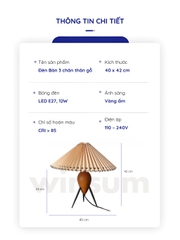 Đèn bàn 3 chân BB origami thân gỗ nguyên khối