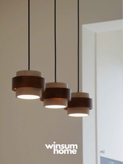 Đèn thả Cole chất liệu đá travertine kết hợp vòng gỗ