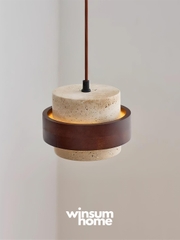 Đèn thả Cole chất liệu đá travertine kết hợp vòng gỗ