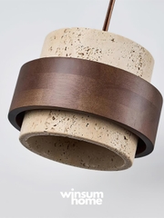 Đèn thả Cole chất liệu đá travertine kết hợp vòng gỗ