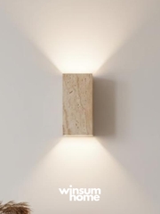 Đèn ốp tường đá travertine 2 đầu hình hộp