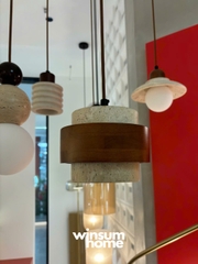 Đèn thả Cole chất liệu đá travertine kết hợp vòng gỗ