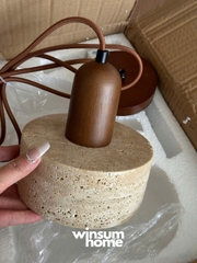 Đèn thả đá travertine hình trụ, đèn thả đầu giường