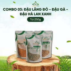 Combo 03- 1 Đậu Gà, 1 Đậu Lăng đỏ & 1 Đậu Hà lan xanh nguyên Hạt (mỗi túi 250g)