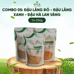 Combo 05- 1 Đậu Lăng đỏ & 1 Đậu Lăng xanh & 1 Đậu Hà lan vàng tách đôi nhập khẩu (mỗi túi 250g)