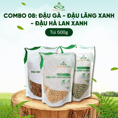 Combo 08- 1 Đậu gà & 1 Đậu Lăng xanh & 1 Đậu Hà lan xanh nguyên Hạt (mỗi túi 500g)