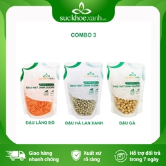 Combo 03- 1 Đậu Gà, 1 Đậu Lăng đỏ & 1 Đậu Hà lan xanh nguyên Hạt (mỗi túi 250g)