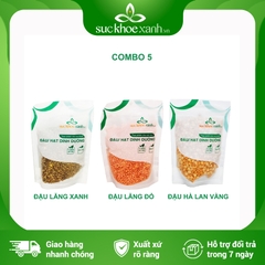 Combo 05- 1 Đậu Lăng đỏ & 1 Đậu Lăng xanh & 1 Đậu Hà lan vàng tách đôi nhập khẩu (mỗi túi 250g)