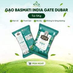 Gạo Basmati India Gate Dubar 5kg – Gạo Thơm Cao Cấp – Hạt Dài, Giảm Cân, Tốt Cho Tim Mạch