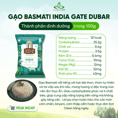 Gạo Basmati India Gate Dubar 5kg – Gạo Thơm Cao Cấp – Hạt Dài, Giảm Cân, Tốt Cho Tim Mạch