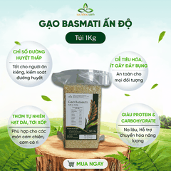Gạo Basmati India (Ấn độ) Túi 1kg, ngăn ngừa tiểu đường