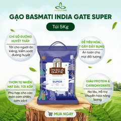 Gạo Basmati India Gate Super 5kg – Gạo Thơm Cao Cấp – Hạt Dài, Giảm Cân, Tốt Cho Tim Mạch