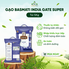 Gạo Basmati India Gate Super 5kg – Gạo Thơm Cao Cấp – Hạt Dài, Giảm Cân, Tốt Cho Tim Mạch