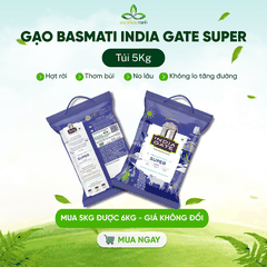 Gạo Basmati India Gate Super 5kg – Gạo Thơm Cao Cấp – Hạt Dài, Giảm Cân, Tốt Cho Tim Mạch