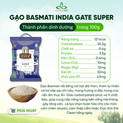 Gạo Basmati India Gate Super 5kg – Gạo Thơm Cao Cấp – Hạt Dài, Giảm Cân, Tốt Cho Tim Mạch