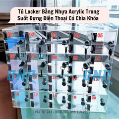 Tủ Locker 30 40 50 60 Ngăn Bằng Nhựa Trong Suốt Đựng Điện Thoại Có Chìa Khóa