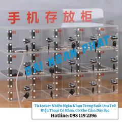 Tủ Locker Nhiều Ngăn Nhựa Trong Suốt Lưu Trữ Điện Thoại Có Khóa, Có Khe Cắm Dây Sạc