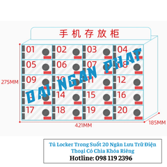 Tủ Locker Trong Suốt 20 Ngăn Lưu Trữ Điện Thoại Có Chìa Khóa Riêng