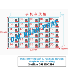 Tủ Locker Trong Suốt 30 Ngăn Lưu Trữ Điện Thoại Có Chìa Khóa Riêng