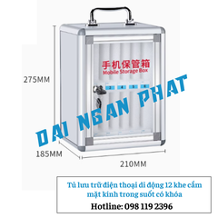 Tủ lưu trữ điện thoại di động 12 khe cắm mặt kính trong suốt có khóa