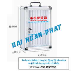 Tủ lưu trữ điện thoại di động 24 khe cắm mặt kính trong suốt có khóa