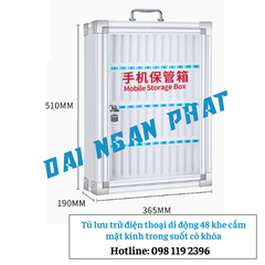 Tủ lưu trữ điện thoại di động 48 khe cắm mặt kính trong suốt có khóa