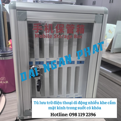 Tủ lưu trữ điện thoại di động 48 khe cắm mặt kính trong suốt có khóa