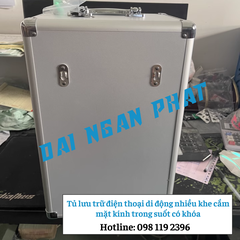Tủ lưu trữ điện thoại di động 60 khe cắm mặt kính trong suốt có khóa