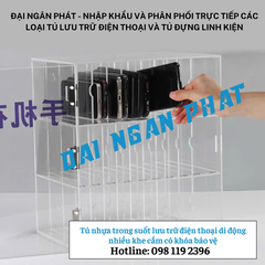 Tủ nhựa trong suốt lưu trữ điện thoại di động nhiều khe cắm có khóa bảo vệ