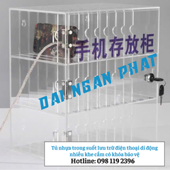 Tủ nhựa trong suốt lưu trữ điện thoại di động nhiều khe cắm có khóa bảo vệ
