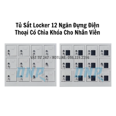 Tủ Sắt Locker 12 Ngăn Đựng Điện Thoại Có Chìa Khóa Cho Nhân Viên