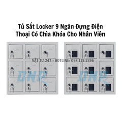 Tủ Sắt Locker 9 Ngăn Đựng Điện Thoại Có Chìa Khóa Cho Nhân Viên
