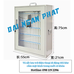 Tủ sắt lưu trữ điện thoại 102 khe cắm mặt kính trong suốt có khóa
